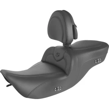 (OPEN BOX) Saddlemen Roadsofa Standard Reach Seat Heated With Backrest Black With Black Stitching - 897-06-187BRHCT For Harley Touring 1997-2007