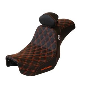 ORANGE STITCH SADDLEMEN 0803-0630 SC80604DBKRT Pro Series SDC Performance Seat w/ Backrest - Full Lattice Stitch/Lumbar Gripper