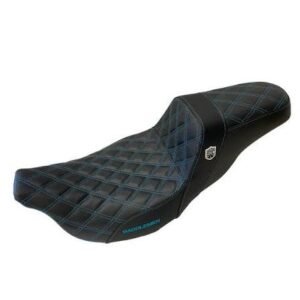 Saddlemen Teal Stitch 0801-1174 SC80807DB Pro Series SDC Performance Grip Seat Without Backrest Full Lattice Stitch For Harley Touring 2008-2024